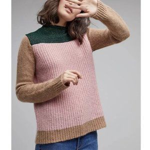 ANTHROPOLOGIE Scotch & Soda Selina Color Block High Neck Mohair Blend Sweater S